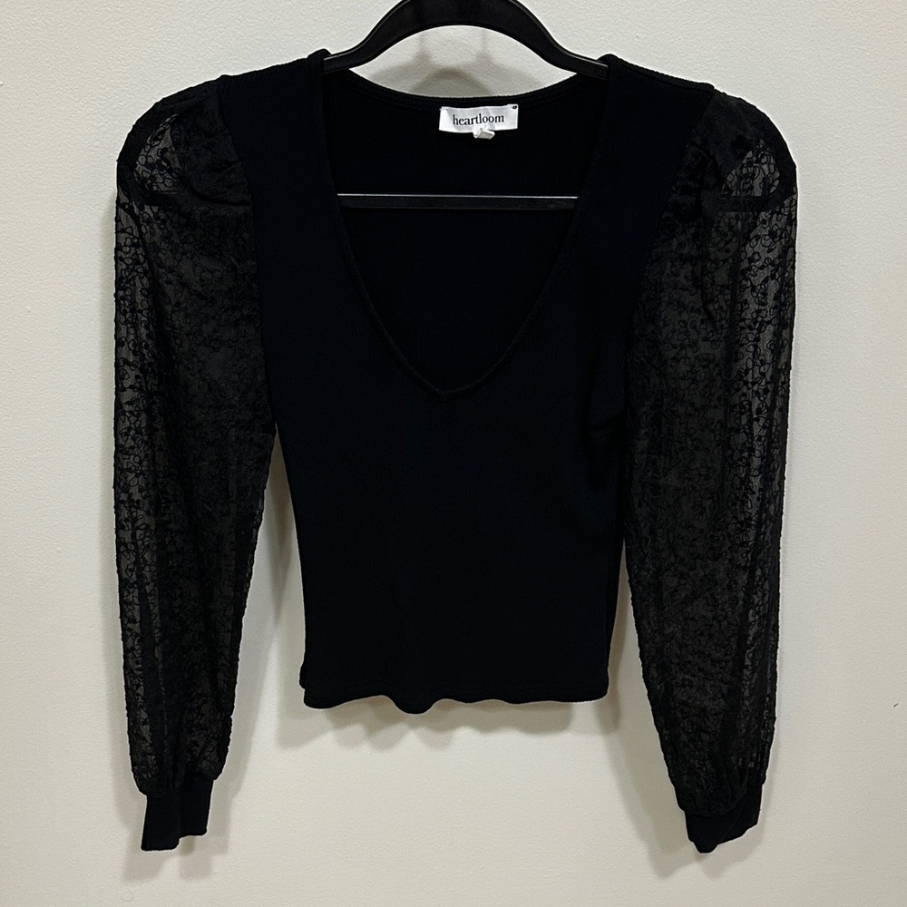 Heartloom Black Sheer Lace Long Sleeve V-Neck Blouse